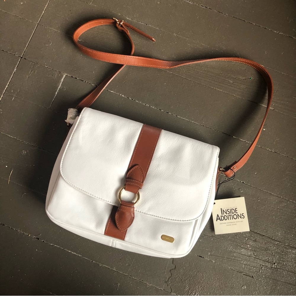Liz Claiborne White Crossbody with Brown Strap Accent